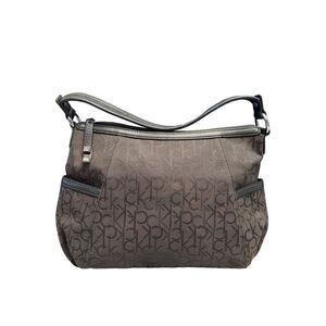 Calvin Klein Hobo Bag‎ Womens Black Canvas Shoulder Strap Silver Hardware